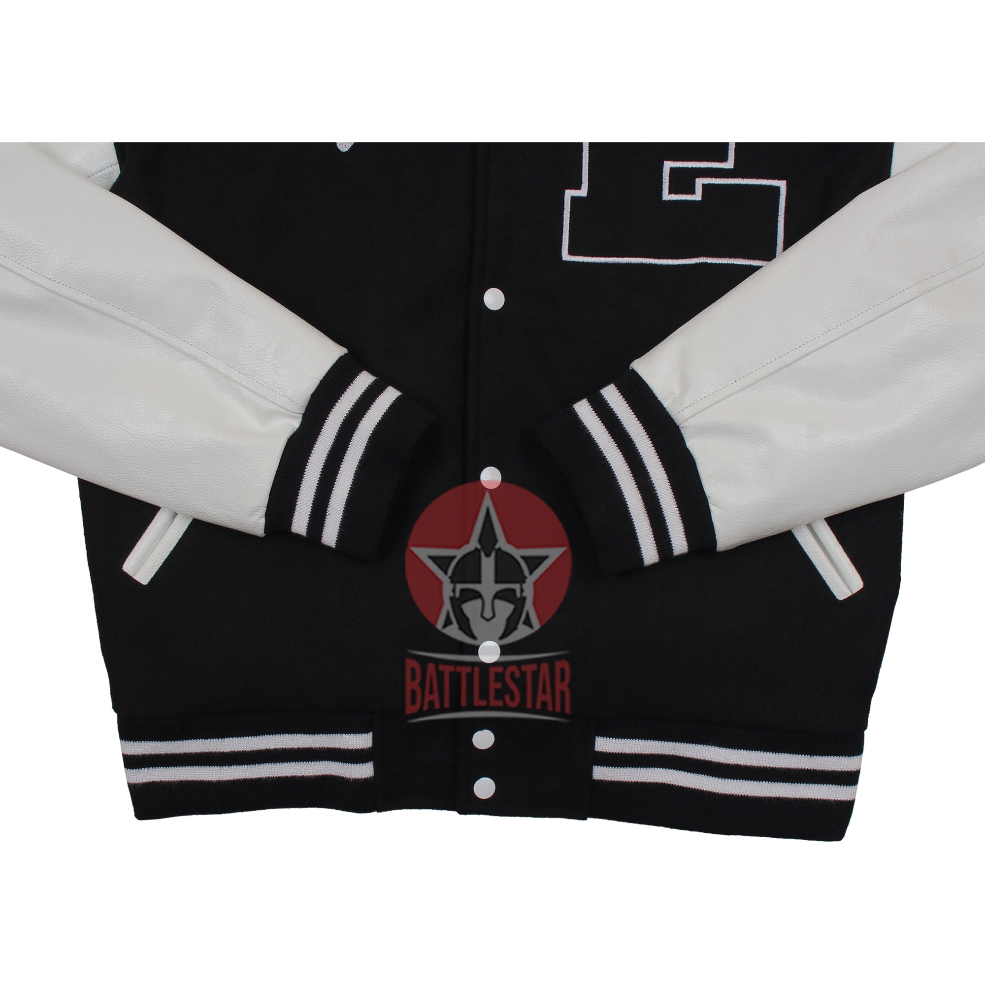 Musical EJ Black Wool White Leather Sleeves Baseball Jacket
