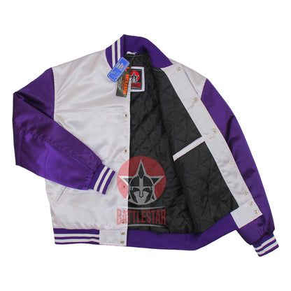 White Purple Satin Varsity Baseball Jacket