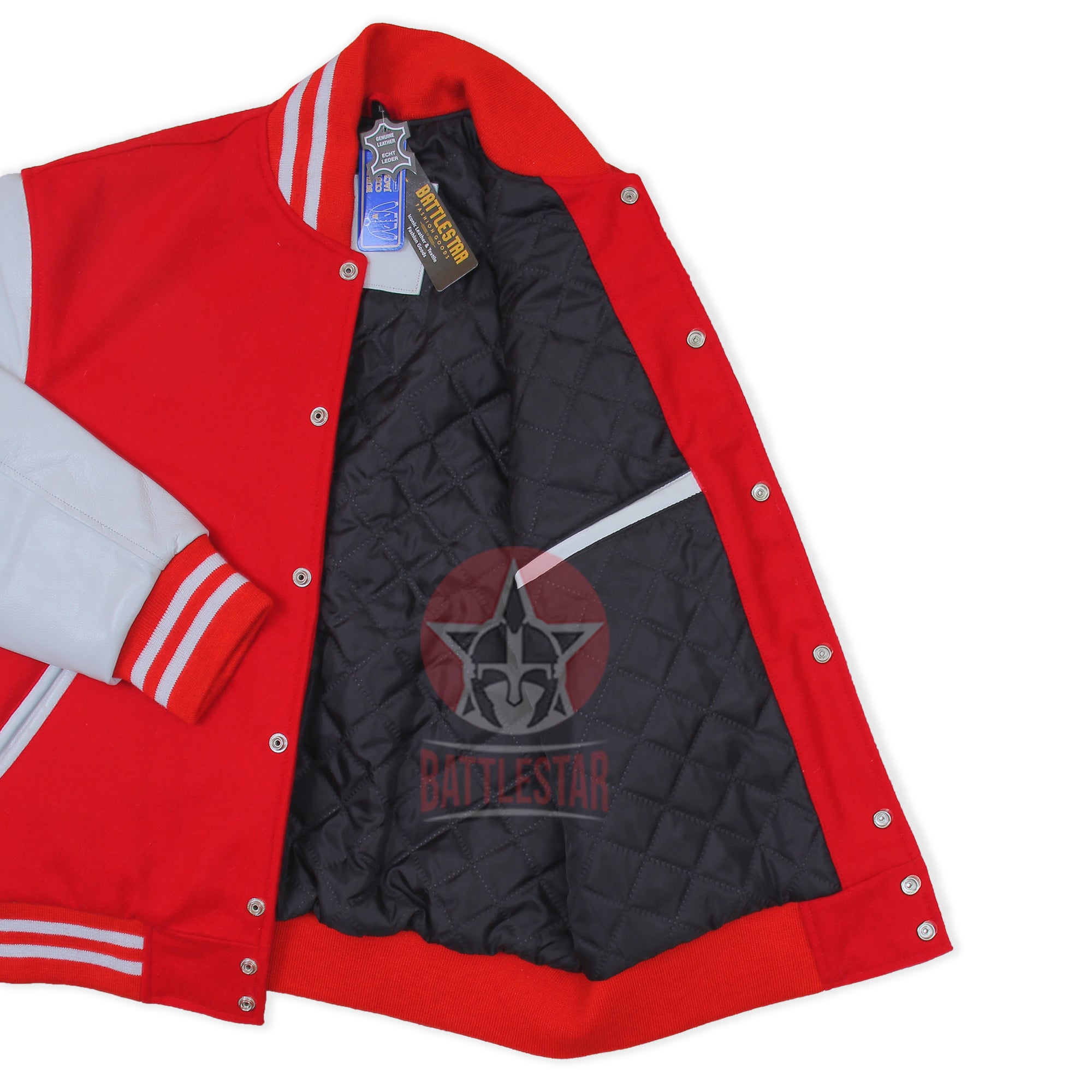 Red Wool White Leather Sleeves Varsity Jacket