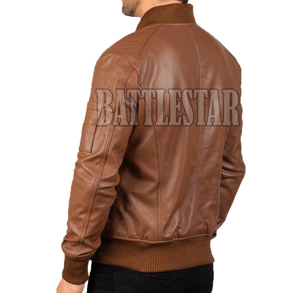 MA-1 Full Leather Classic Varsity Baseball Brown Jacket - Battlestar Clothing & Gears Co