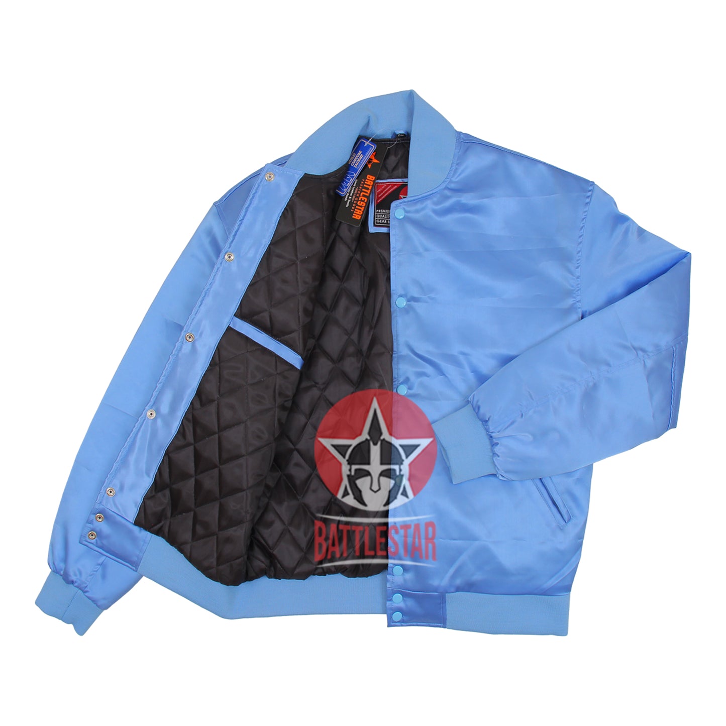 Sky Blue Satin Varsity Baseball Jacket