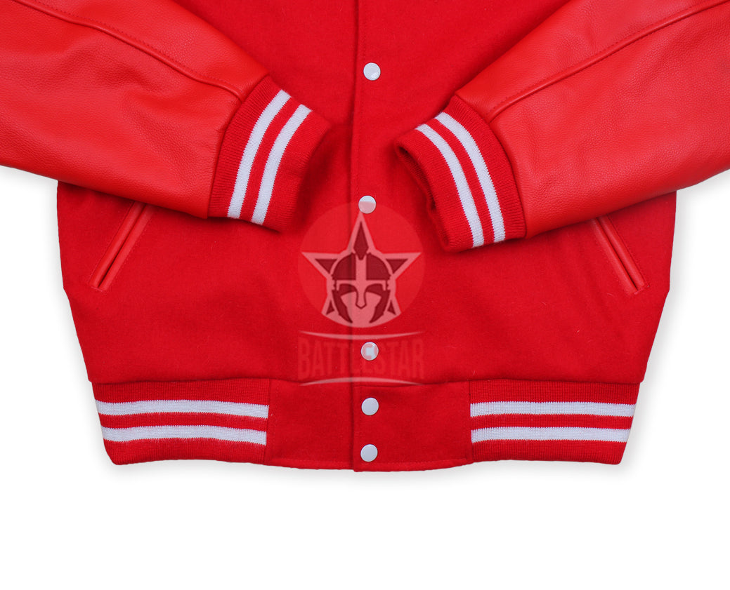 Red Wool & Leather Baseball Bomber Varsity Jacket