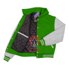 Kelly Green Wool Black White Leather Hooded Baseball Letterman Varsity Jacket