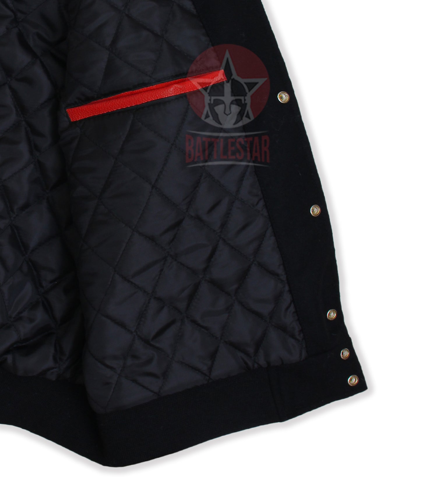 Black Wool Red Leather Sleeves Varsity Jacket