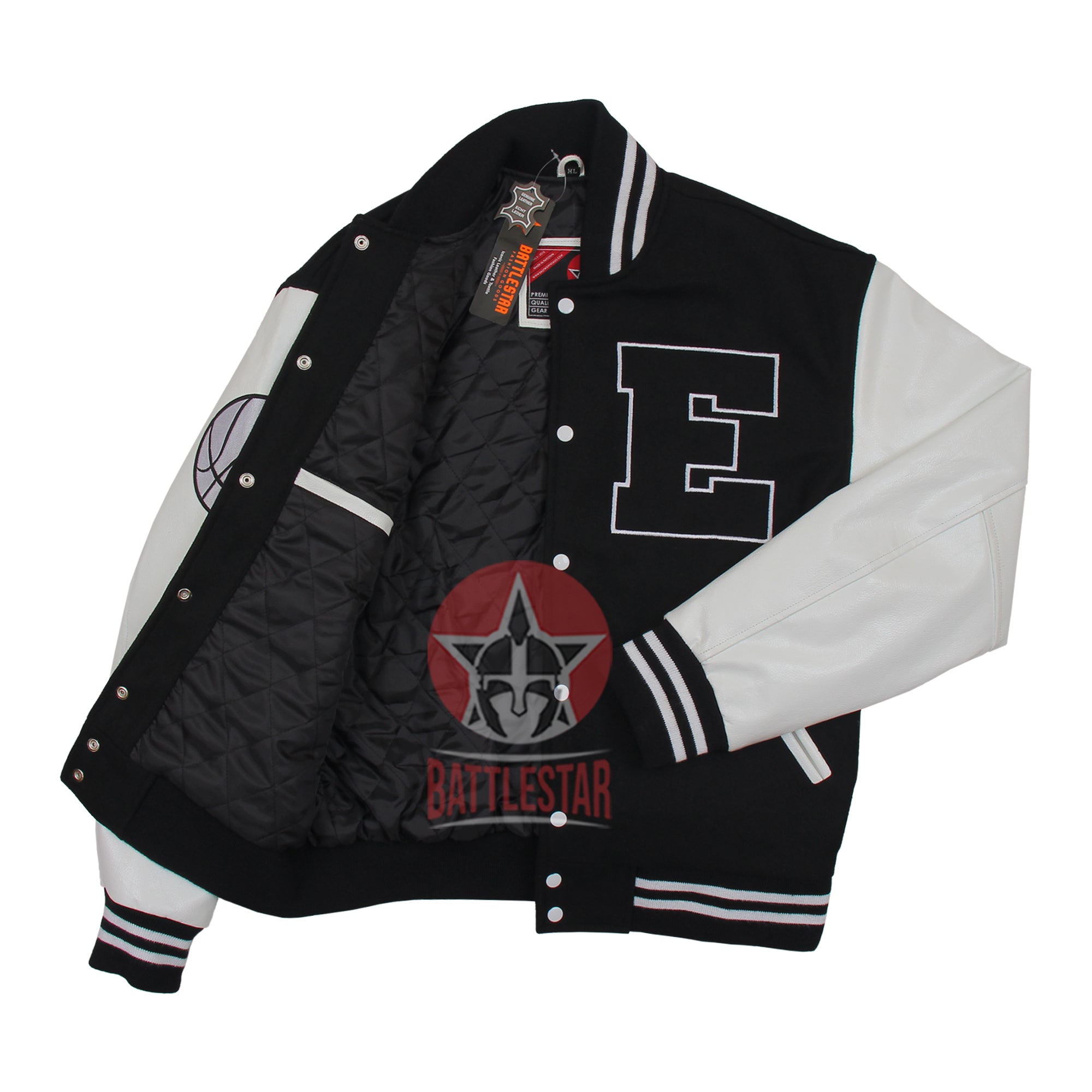 Musical EJ Black Wool White Leather Sleeves Baseball Jacket