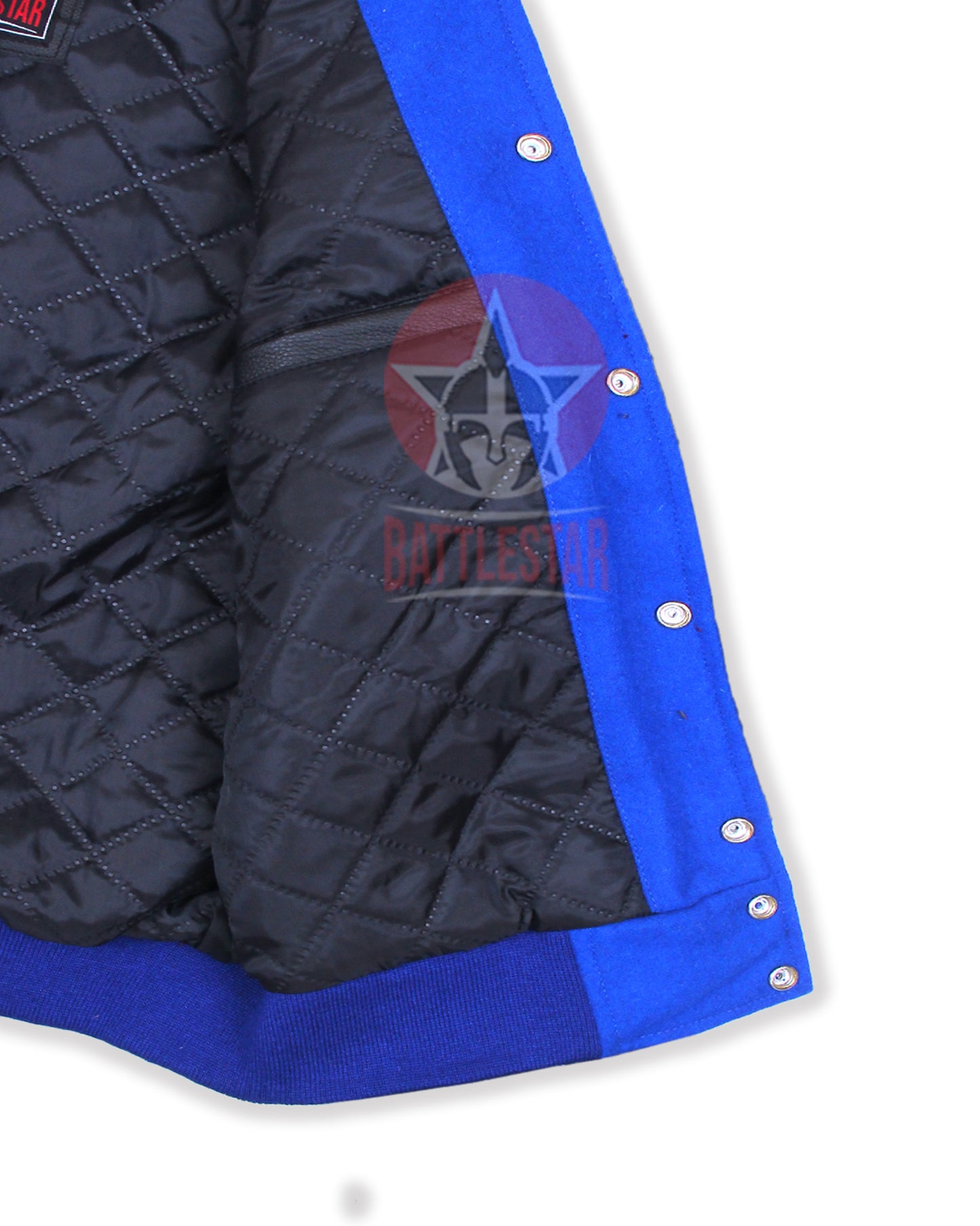 Royal Blue Wool Varsity Jacket Black Leather Sleeves