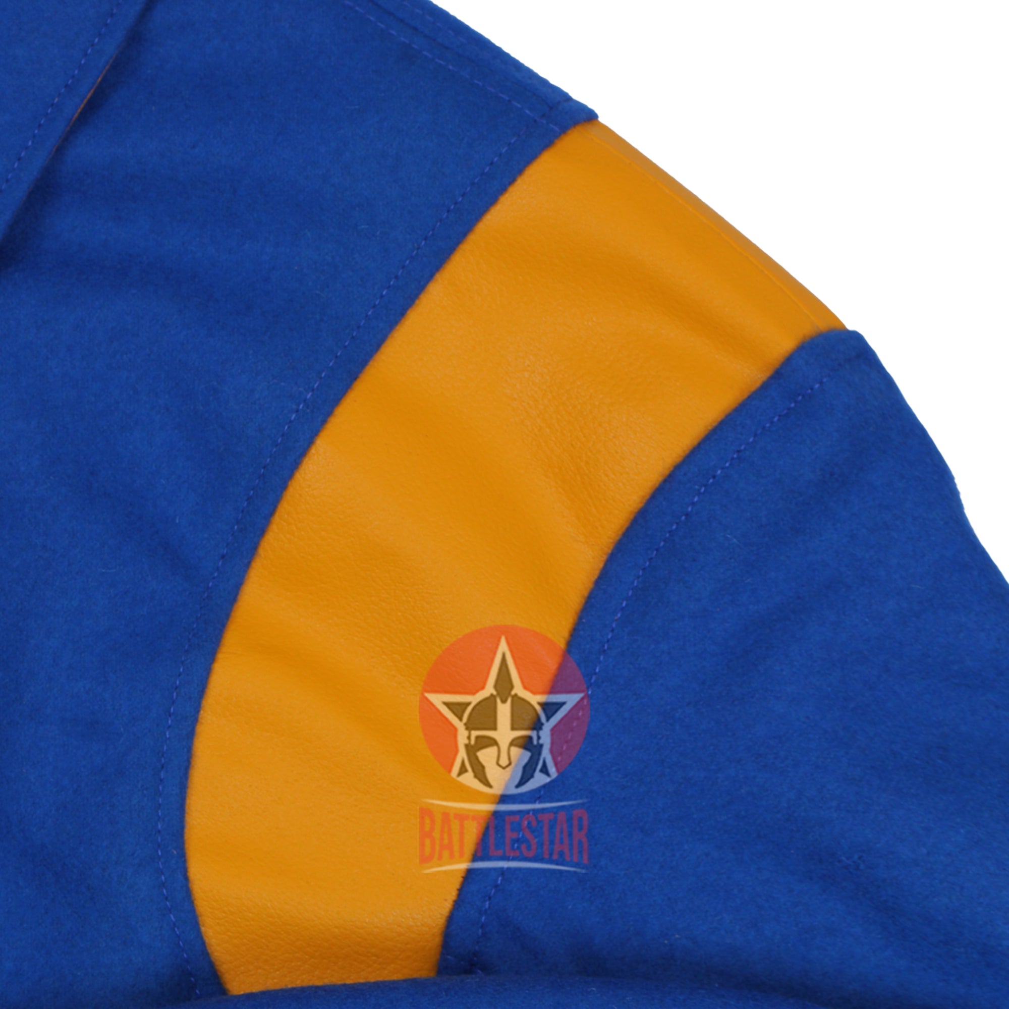 Byron Collar Royal Blue Wool Gold Yellow Leather Stripes Varsity Baseball Jacket