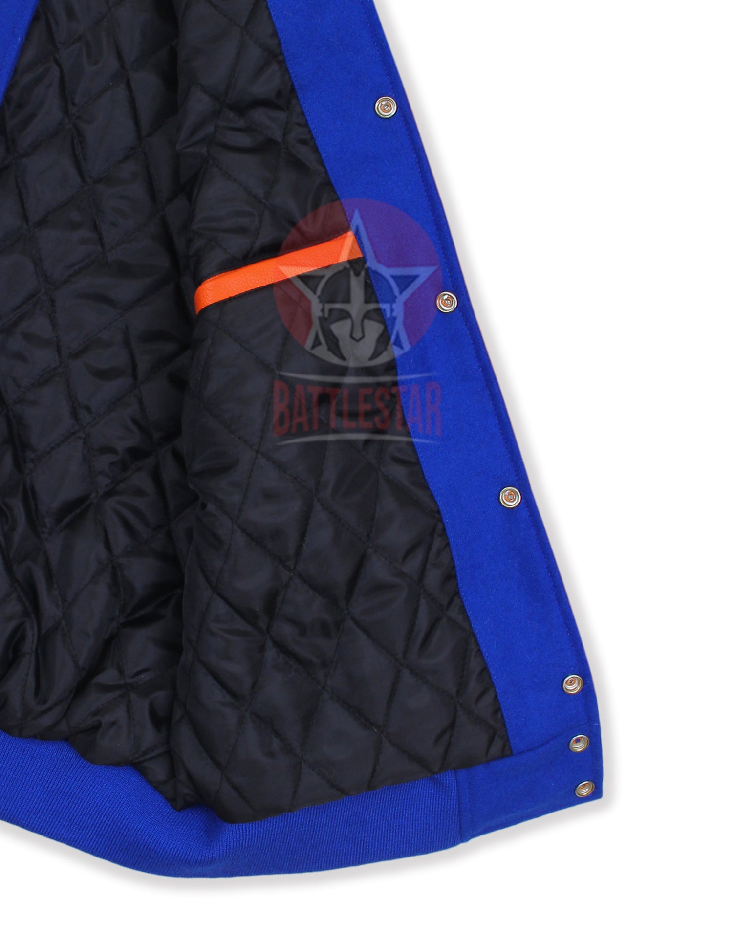 Royal Blue Wool Varsity Jacket Orange Leather Sleeves