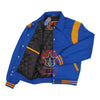 Load image into Gallery viewer, Byron Collar Royal Blue Wool Gold Yellow Leather Stripes Varsity Baseball Jacket