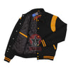 Load image into Gallery viewer, Byron Collar Black Wool Gold Yellow Leather Stripes Varsity Baseball Jacket