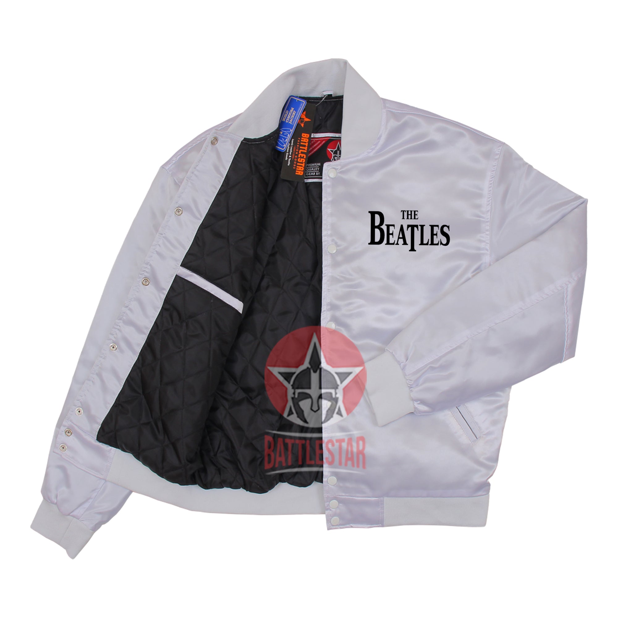 The Beatles Inspired White Satin Varsity Baseball Jacket