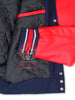 Load image into Gallery viewer, Navy Blue Wool Varsity Jacket Red Leather Sleeves