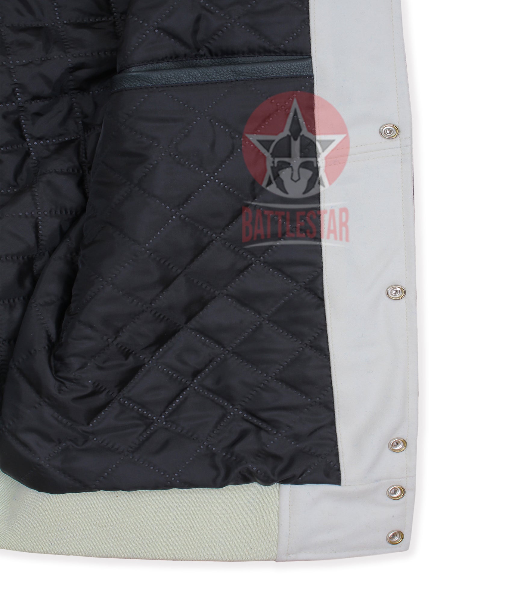 White Wool Black Leather Sleeves Varsity Jacket