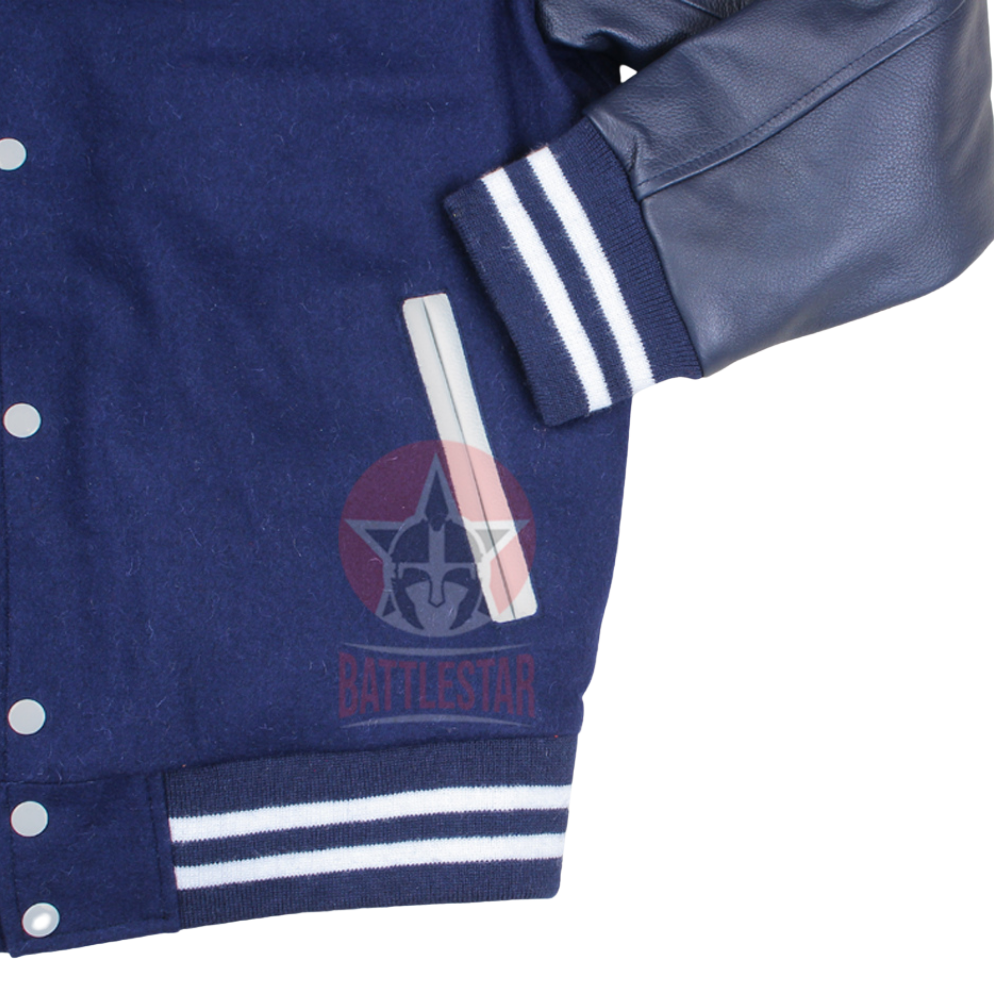 Navy Blue Wool and Leather Varsity Jacket