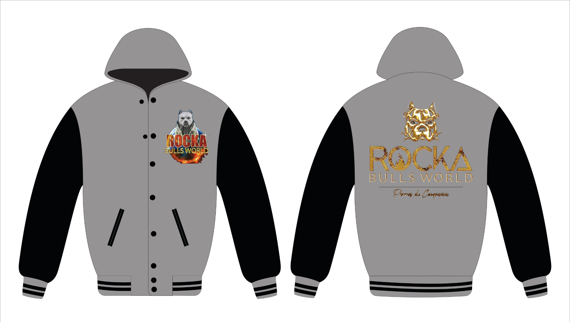 Personalized Gray Black Hooded Baseball Varsity Jacket