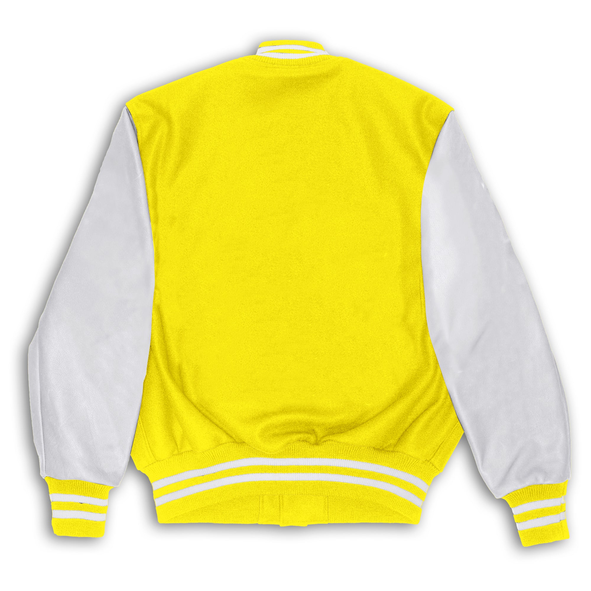 Yellow Wool White Leather Sleeves Varsity Jacket