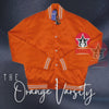 Load and play video in Gallery viewer, Orange Satin Varsity Baseball Jacket