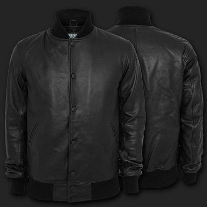 Full Leather Black Varsity Baseball Bomber Jacket - Battlestar Clothing & Gears Co