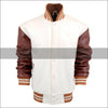 Load image into Gallery viewer, Cream Wool Brown Leather Sleeves Varsity Baseball Jacket