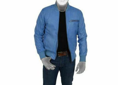 Classic Retro Bomber Varsity Men's Blue Leather Jacket - Battlestar Clothing & Gears Co